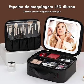 Maleta Profissional completa para maquiagem com Luz de Led