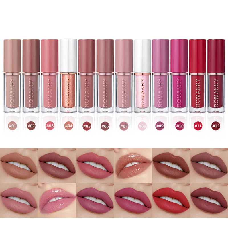 12 colors set  matte lip gloss, long-lasting smooth velvet texture for women's music festival make-up