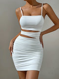 Women Sexy Spaghetti Strap Bodycon Mini Dress White Backless Party Evening Outfit Nightclub Vestidos